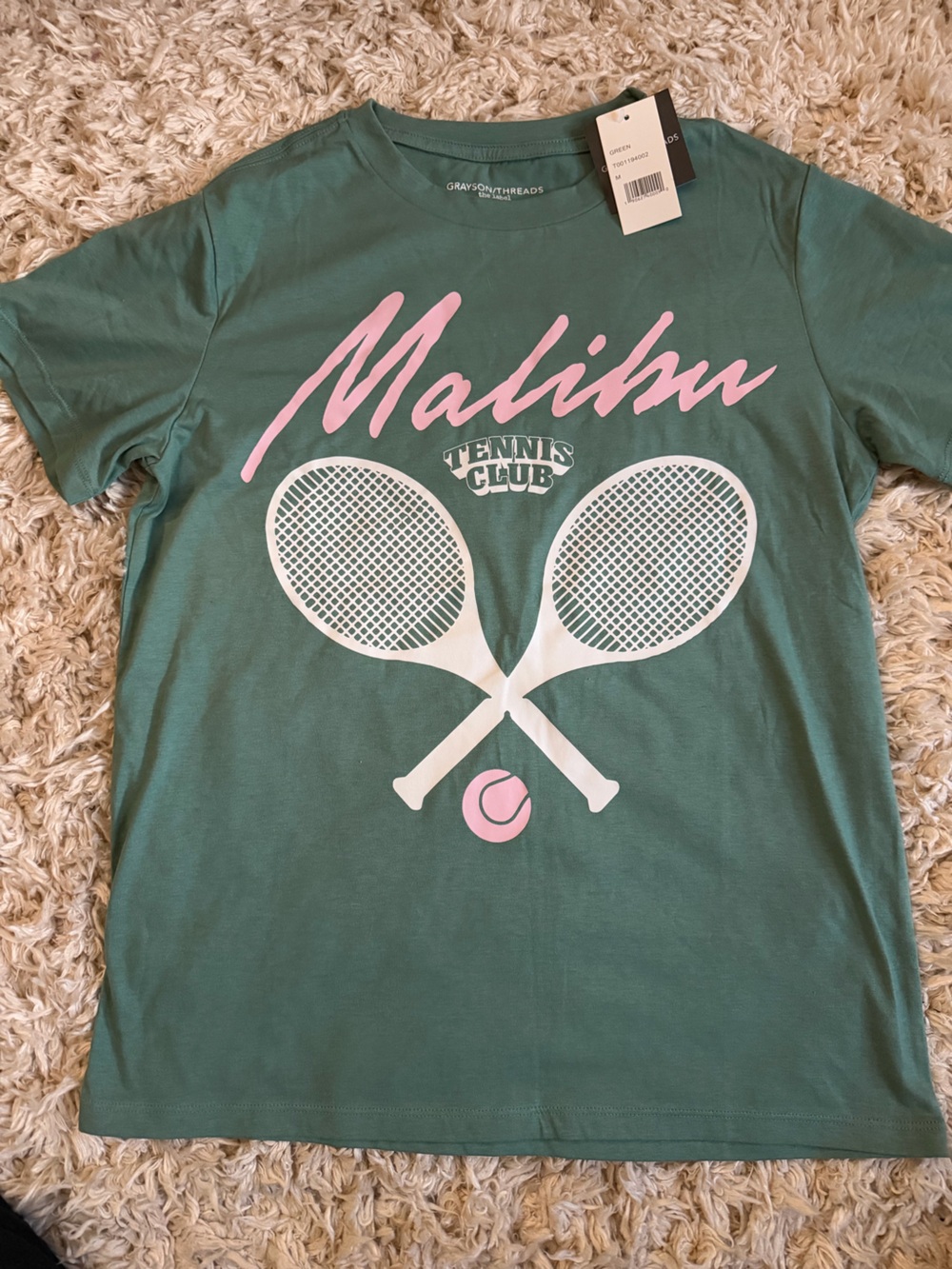 Women’s Malibu Tennis Club Graphic Tee - Green & Pink - NWT - Medium - Target